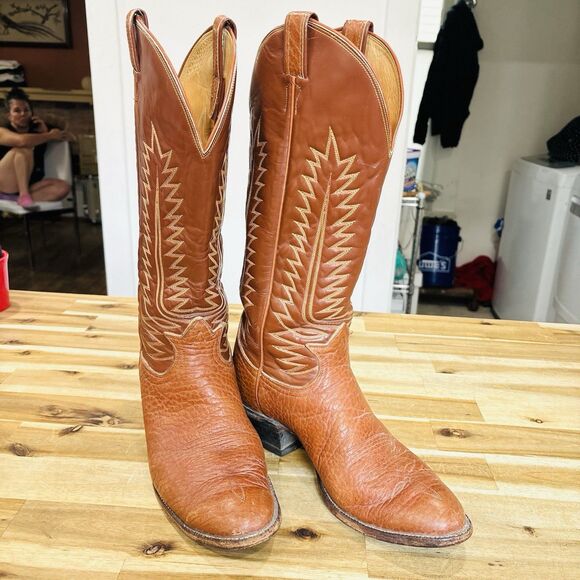 Tony Lama Vintage Brown Leather Cowboy Western Boots Tall Size 11 D Style 6327 - Picture 2 of 12